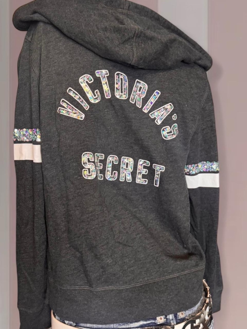 Victoria’s Secret Sequin-Logo Zip Hoodie